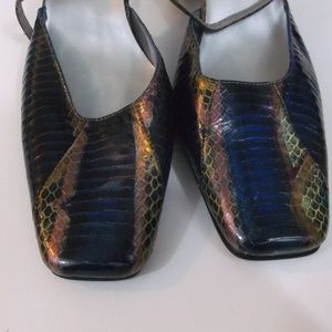 Colorful GENUINE snake heels block heel square toe